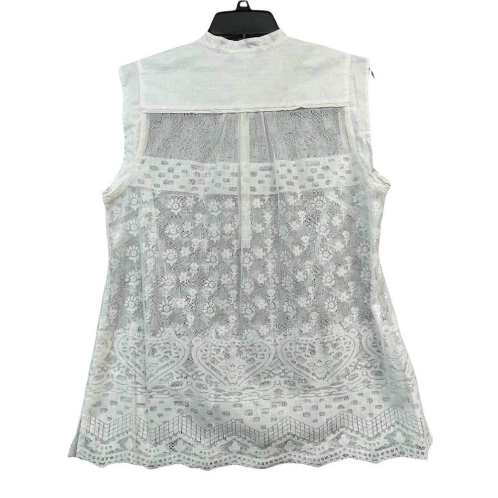 Cabi Top Womens M White Lace Scalloped Silk Trim Henley Style Layering Blouse - Picture 4 of 11